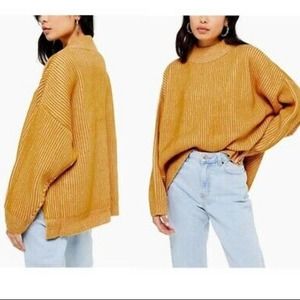 Topshop Mustard Slouchy Rib Sweater